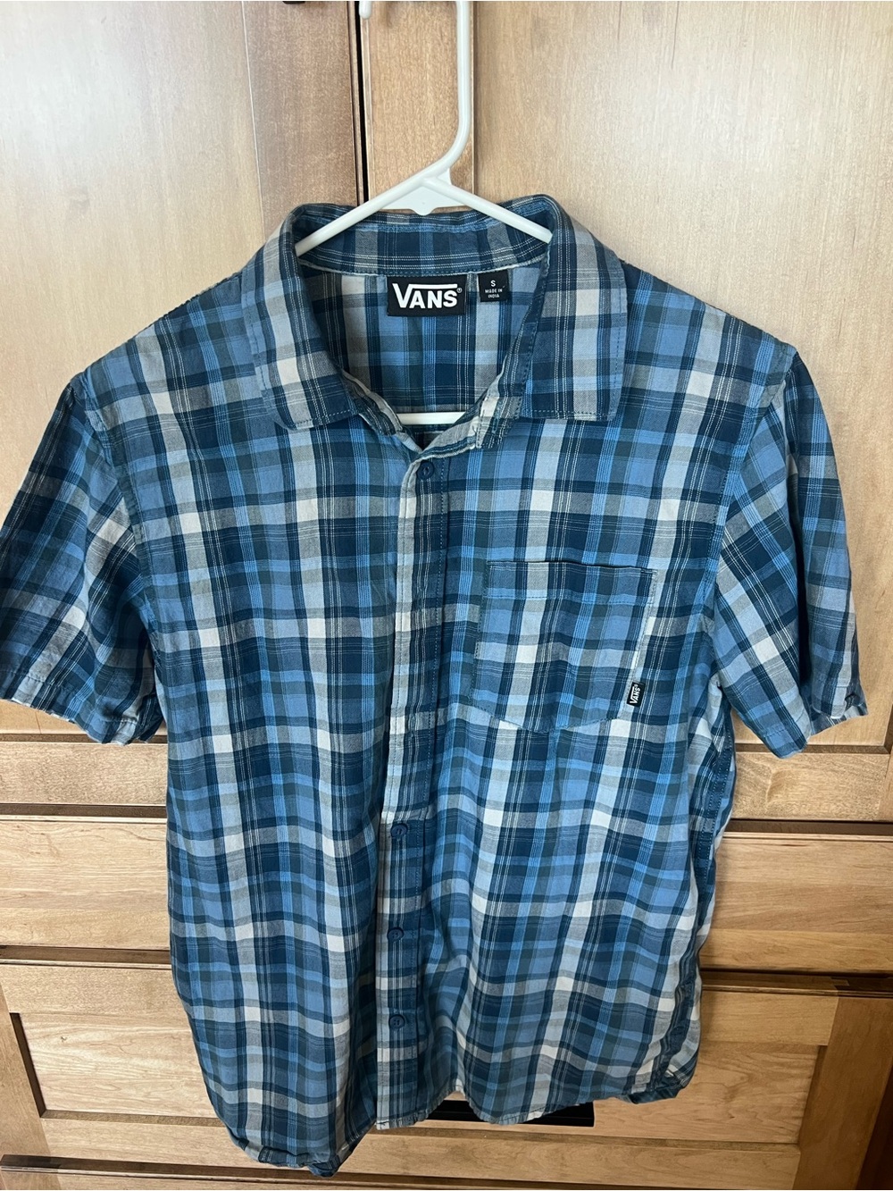 Vans Blue and White Plaid Short-Sleeve Button-Down Shirt